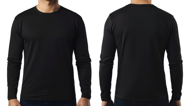 Black Long Sleeve T-Shirt Mockup, Front and Back View Man's Apparel Design Template for Easy Branding and Customization