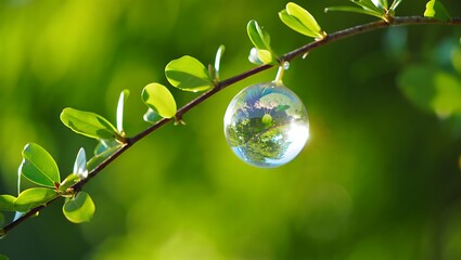 Nature's Reflection A Crystal Orb Hanging from a Verdant Branch