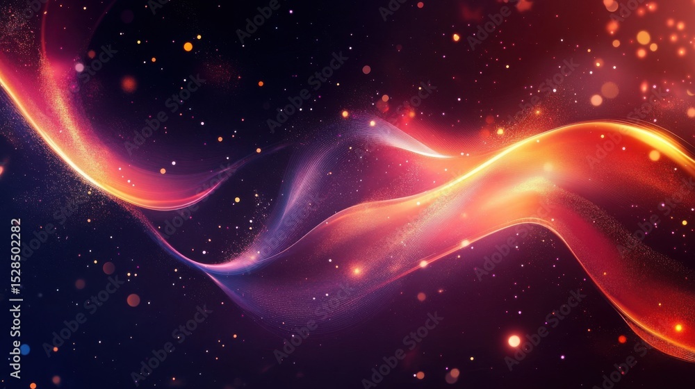 Poster abstract cosmic waves with glowing particles and bokeh lights