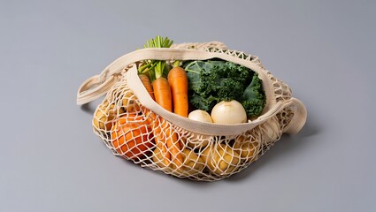 Fresh Produce in Reusable Mesh Bag Sustainable Grocery Shopping
