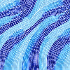Abstract Blue Mosaic Tile Pattern Swirling Waves of Color and Texture