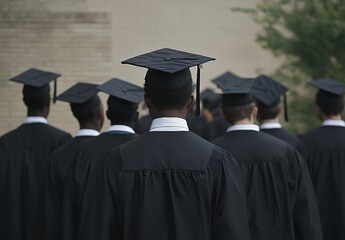 We are ready for whatever comes next. Rearview shot of a group of university students standing outside on graduation day.