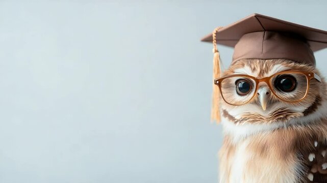 Owl wearing graduation cap and glasses symbolizing education and academic achievement