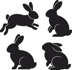 Rabbit Silhouette Illustration Set: Various Rabbit Poses for Easter and Nature Design