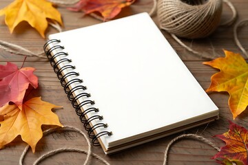 Autumn Journaling Inspiration Blank Notebook with Fall Leaves and Twine