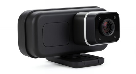 Black webcam isolated on white background