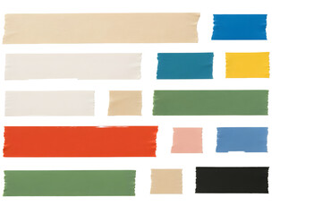Colorful Torn Washi Tape Strips and Squares on Transparent Background