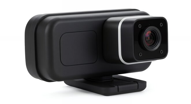 Black webcam isolated on white background