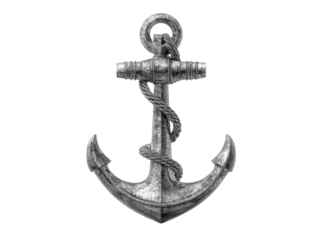 Weathered metal anchor with rope nautical decor maritime symbol, Isolated On Transparent Background