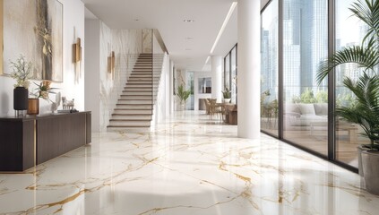 Obraz premium Luxury Modern Interior Hallway With Gold Marble Floor