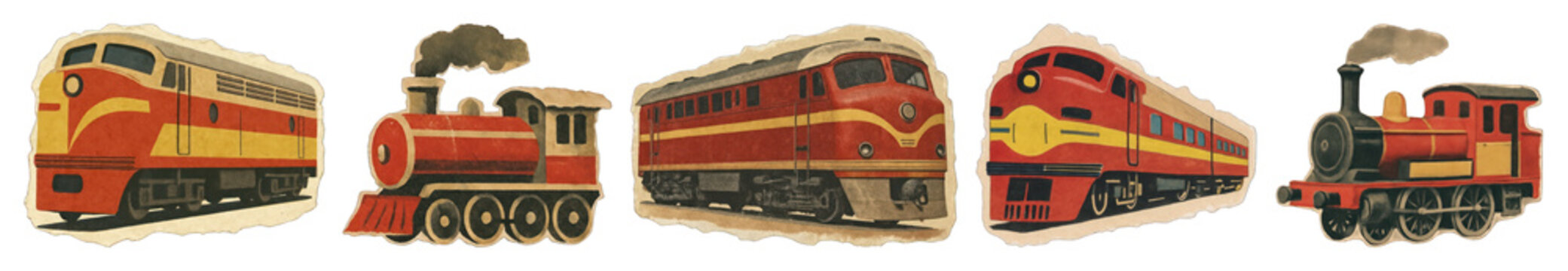 Fototapeta PNG Vintage trains illustration collection, element set on transparent background
