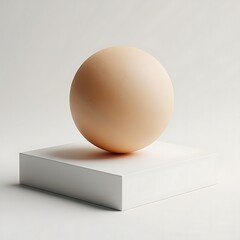 Peach-Colored Sphere on White Cube Minimalist 3D Render