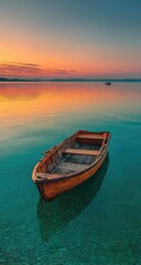 Obraz premium Rustic Boat At Sunset On Turquoise Lake