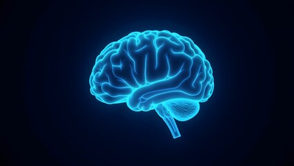 Glowing Blue Human Brain Illustration on Dark Background