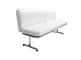 Modern white leather two seater sofa chrome legs minimalist design, Isolated On Transparent Background