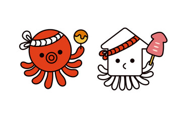 タコとイカのキャラクターイラスト
