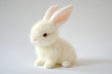 Adorable fluffy white bunny rabbit on a plain white background studio shot