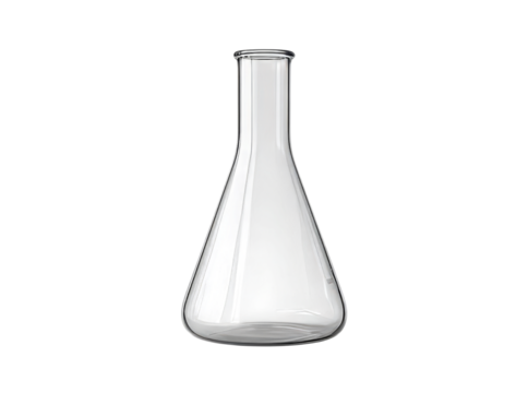 Empty glass erlenmeyer flask on black background scientific laboratory equipment, Isolated On Transparent Background