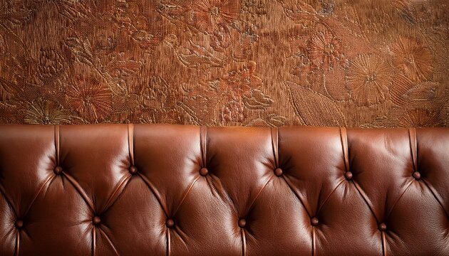 leather brown painted wall detail against rustic paper texture backdrop interior design mockup with ceramic tiles of various patterns