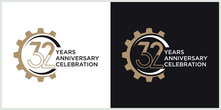 anniversary 32th logotype vector with brown and white color for special celebration day