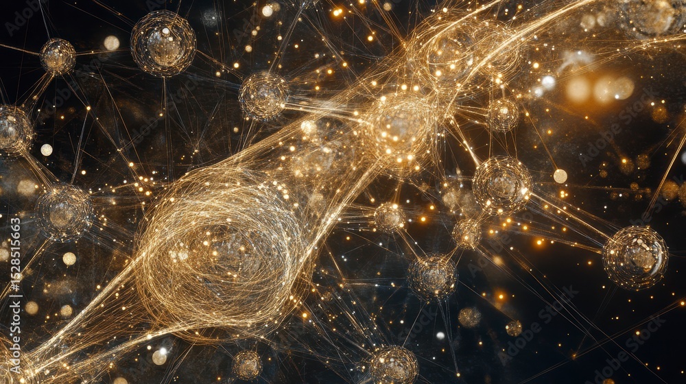 Poster abstract network connection, glowing nodes and lines, digital technology background.