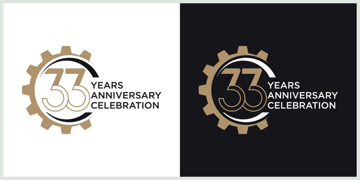 anniversary 33th logotype vector with brown and white color for special celebration day