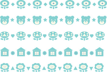 Fototapeta premium Vector line set -2- green- flower, bear, house, diamond, star, heart, triangle