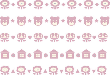 Vector line set -2- pink- flower, bear, house, diamond, star, heart, triangle