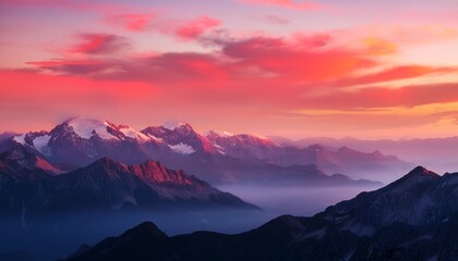 digital render of pink sunset over mountain range