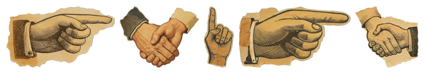 PNG Vintage hands pointing directions, element set on transparent background