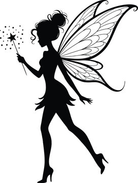 Black Silhouette Fairy with Wand