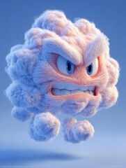 Obraz premium A fluffy white cloud with a face and angry eyes