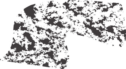 Abstract black shape with smooth curves, rounded corners, and textured charcoal grain fill.