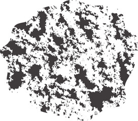 Black, abstract stamp-like element with textured charcoal grain fill, resembling a hand-drawn sketch.