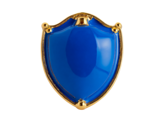 Elegant blue and gold shield shaped decorative emblem, Isolated On Transparent Background