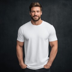 A man is smiling and wearing a white shirt
