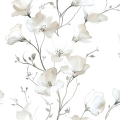 Delicate Floral Pattern In Light Beige And White Tones