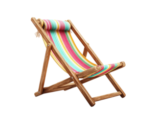 Colorful striped deck chair summer beach relaxation, Isolated On Transparent Background