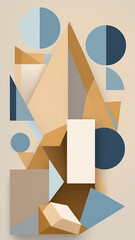 Conceptual still life mixing Cubist fragmentation with Nordic minimalism, composed with beige, soft gold, and sky blue hues.