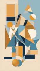 Conceptual still life mixing Cubist fragmentation with Nordic minimalism, composed with beige, soft gold, and sky blue hues.
