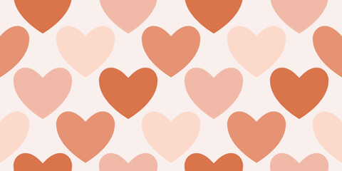 Orange color hearts on a beige background.  Seamless pattern under clipping mask, convenient for editing. Festive background for paper, cover, textile. 