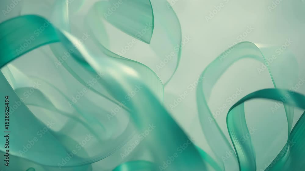 Poster elegant green curves and swirls on a soft background in motion