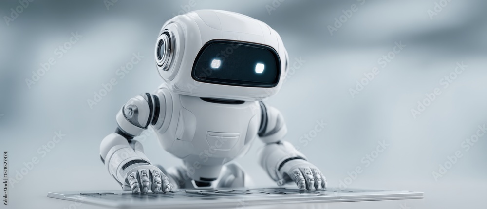 Poster innovative robot exploration futuristic lab digital technology controlled environment close-up view 