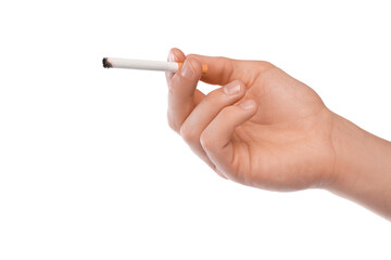 Man with cigarette on white background, closeup