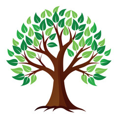 Obraz premium Leafy Tree with Curved Branches – Line Vector Style