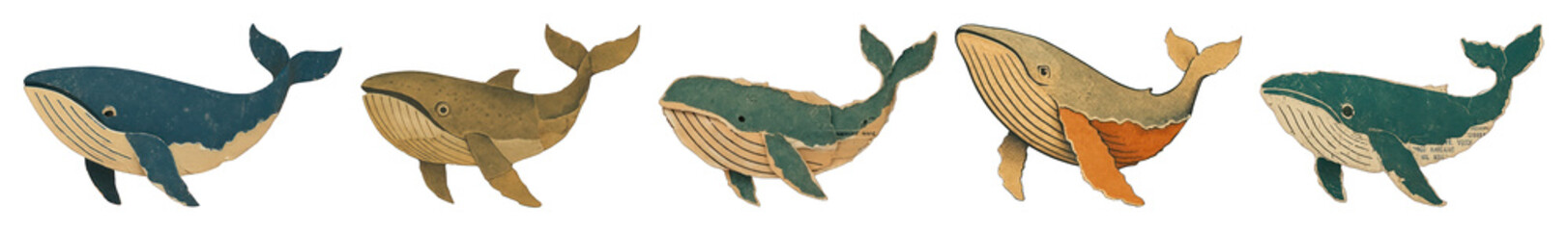 Fototapeta premium PNG Vintage whale illustration collection, element set on transparent background