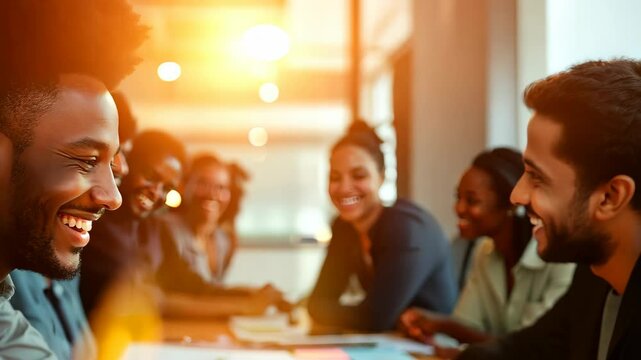 Diverse Group of Professionals Smiling Together in Office Setting