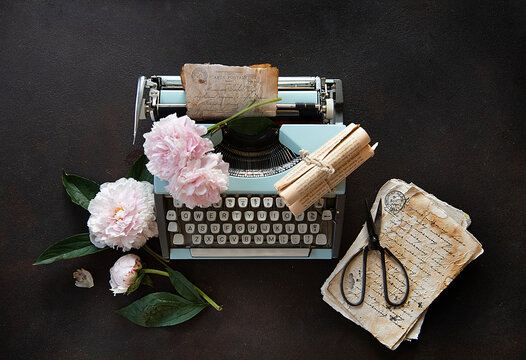 Peonies & old typewriter 