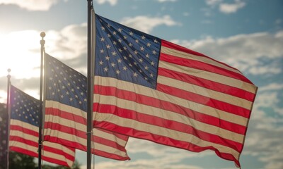 Waving flags patriotic symbol of freedom and liberty