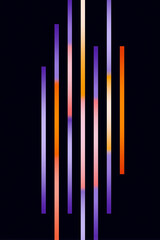 Colorful vertical lines create an abstract pattern with a rich blend of colors against a dark background in this modern art composition